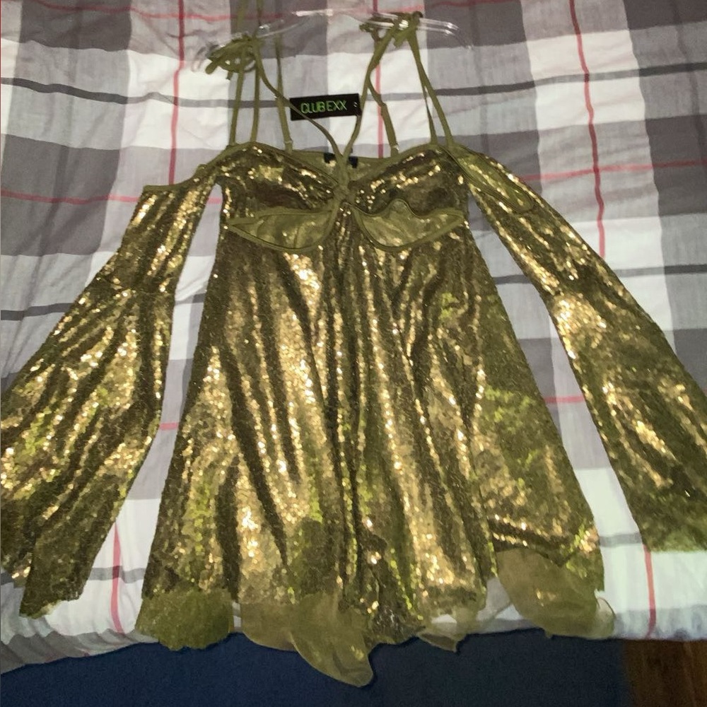 Club Exx by Dolls Kill Gold Sequin Dress